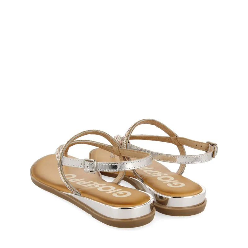 SILVER SANDALS WITH STRAPS AND MULTICOLORED BEADS FOR WOMAN BELCHER