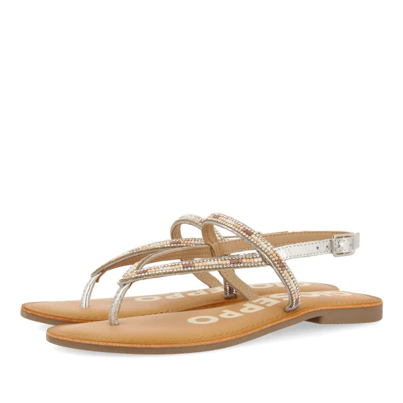 SILVER SANDALS WITH STRAPS AND BEADS FOR WOMAN SULLANA