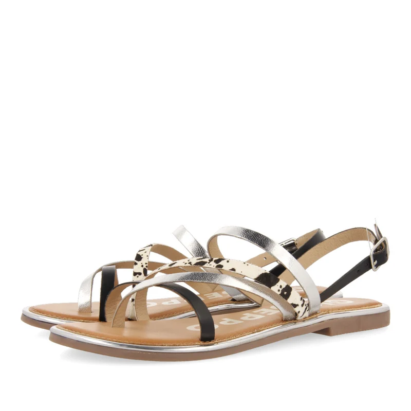 BLACK STRAPS SANDALS WITH COW PRINT FOR WOMAN IOTA