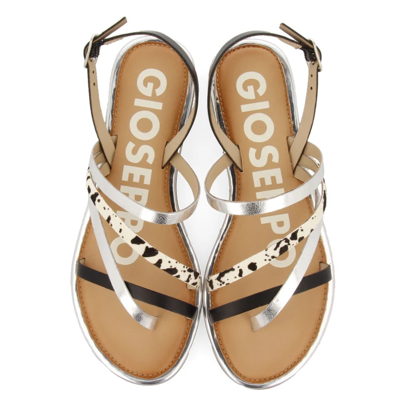 BLACK STRAPS SANDALS WITH COW PRINT FOR WOMAN IOTA