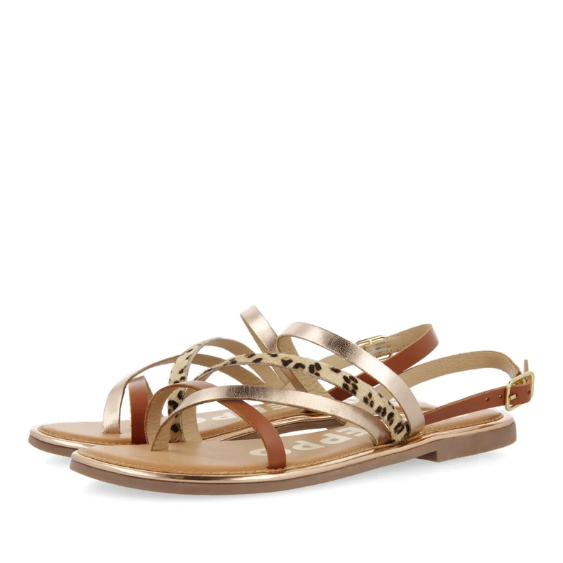 BROWN BRAIDED SANDALS WITH LEOPARD PRINT FOR WOMAN IOTA