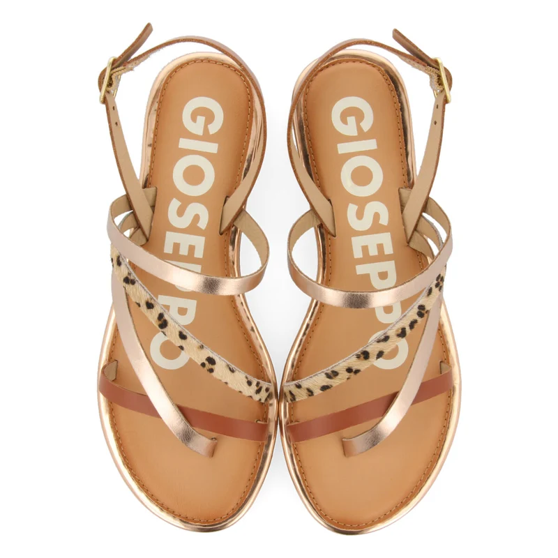 BROWN BRAIDED SANDALS WITH LEOPARD PRINT FOR WOMAN IOTA