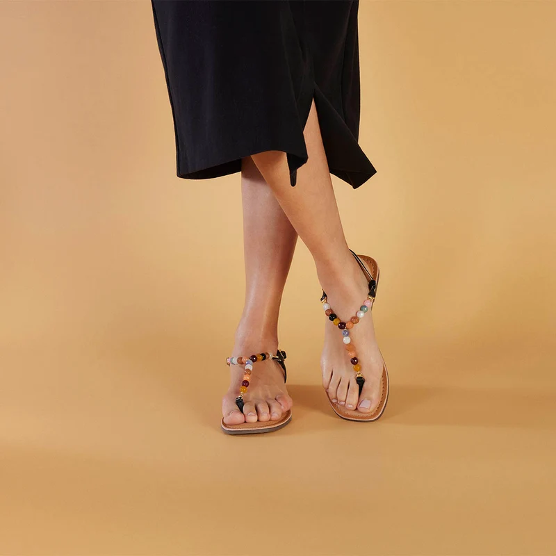 BLACK SANDALS WITH RHINESTONES FOR WOMAN IONIA