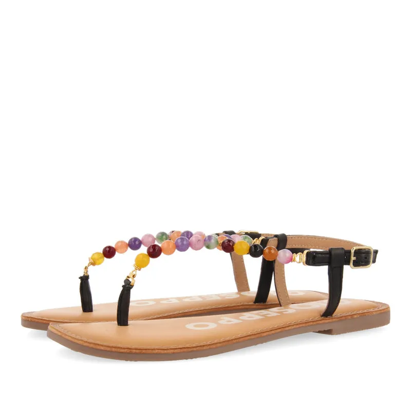 BLACK SANDALS WITH RHINESTONES FOR WOMAN IONIA