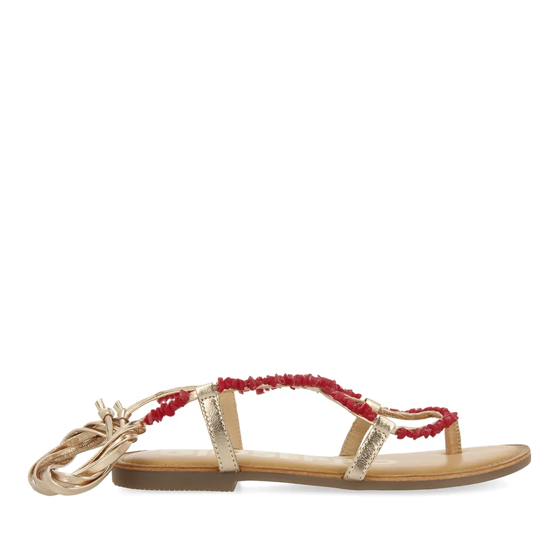GOLD-COLOURED LEATHER SANDALS WITH RED TRIMS FOR WOMEN LISIEUX