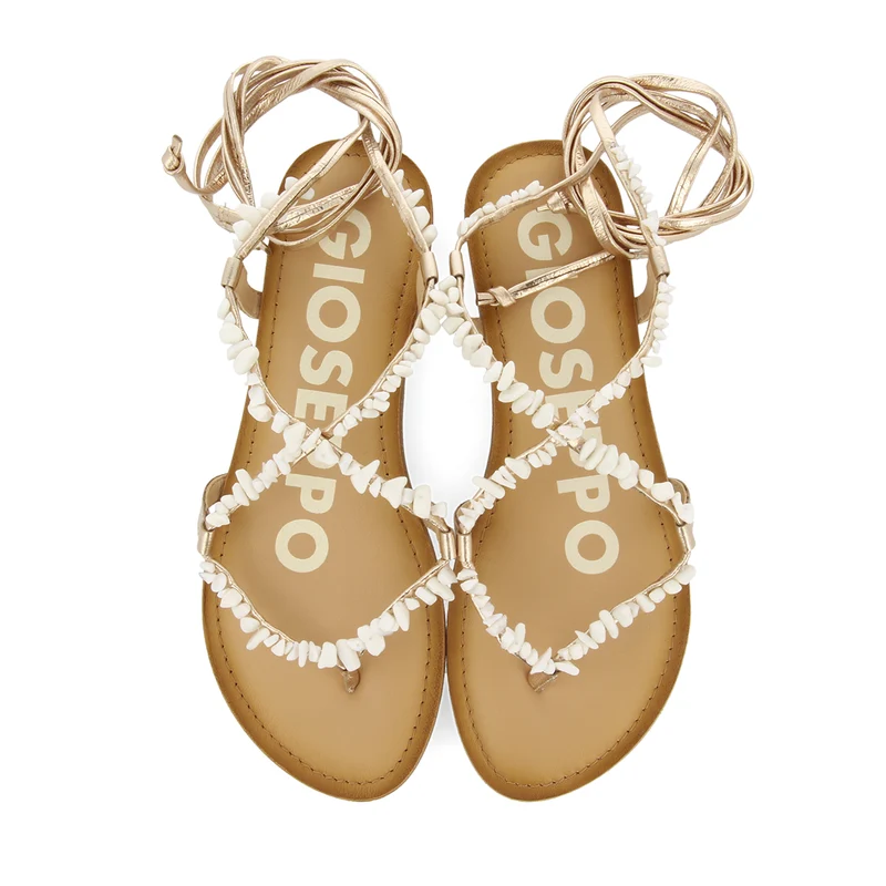 GOLD-COLOURED LEATHER SANDALS WITH WHITE TRIMS FOR WOMEN LISIEUX