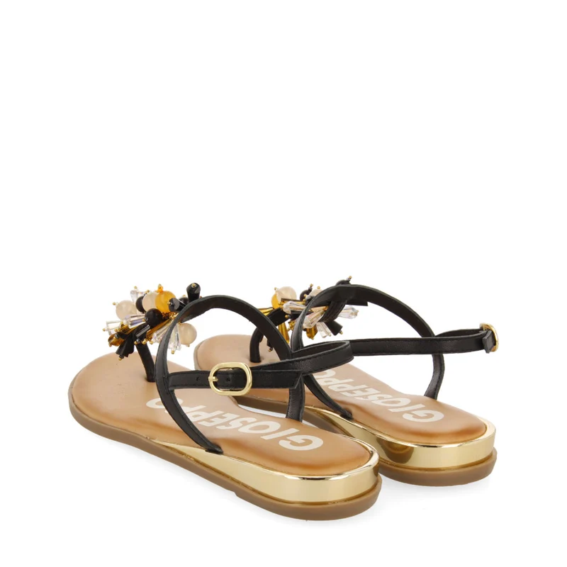 BLACK SANDALS WITH STRAPS AND MULTICOLORED BEADS FOR WOMAN KOMEN