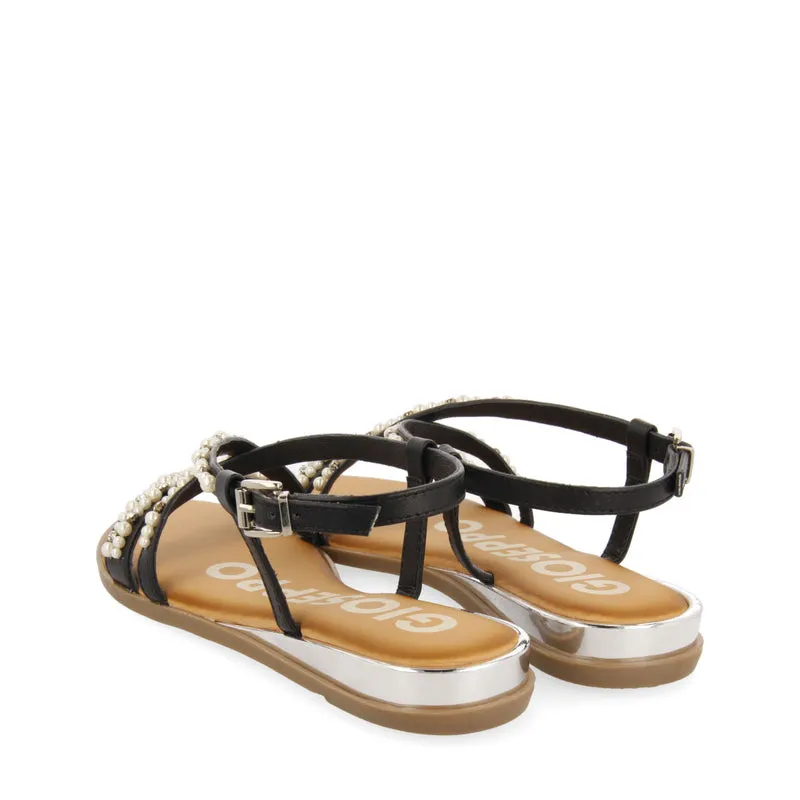 BLACK MINI WEDGE SANDALS DETAILED WITH PEARLS FOR WOMAN JENNE
