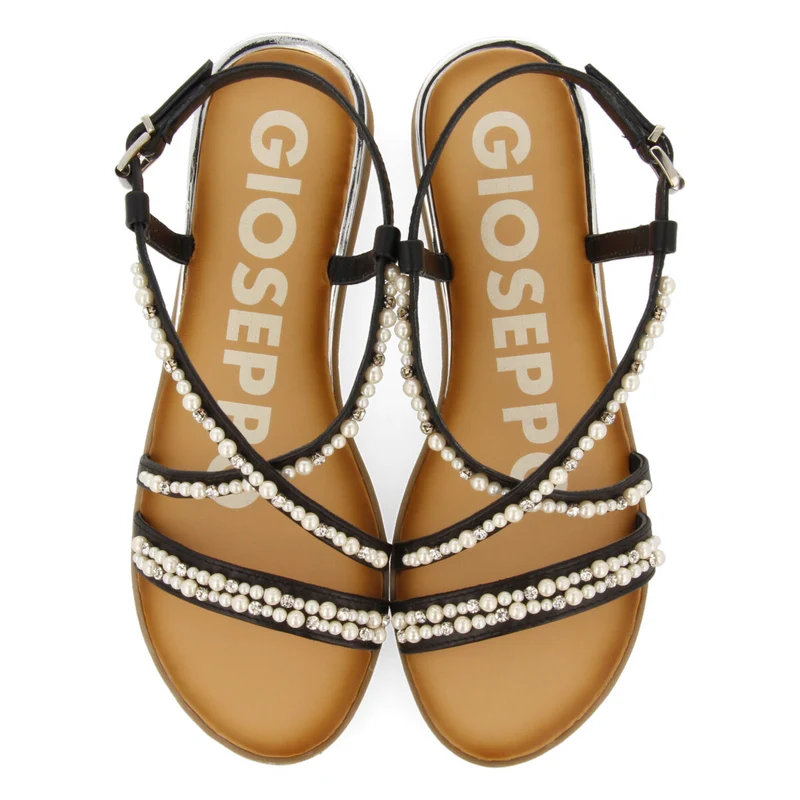 BLACK MINI WEDGE SANDALS DETAILED WITH PEARLS FOR WOMAN JENNE