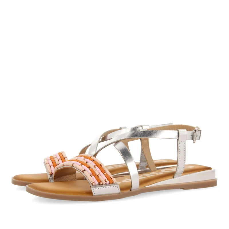 SILVER MINI WEDGE SANDALS DETAILED WITH BEADS FOR WOMAN DOBROVA