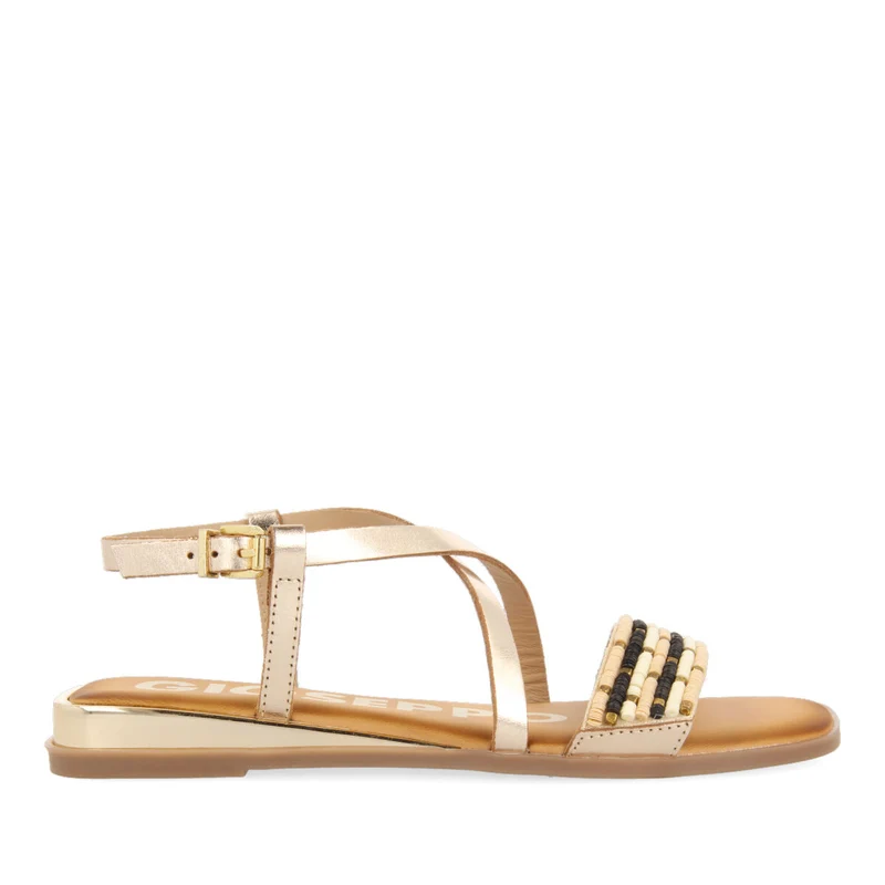 GOLD MINI WEDGE SANDALS DETAILED WITH BEADS FOR WOMAN DOBROVA