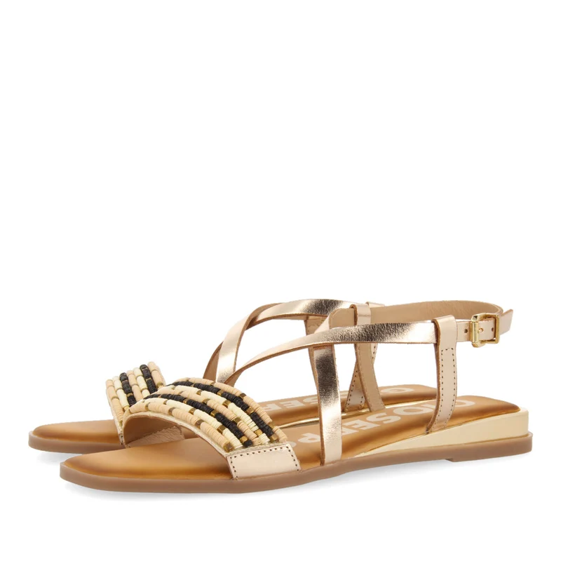 GOLD MINI WEDGE SANDALS DETAILED WITH BEADS FOR WOMAN DOBROVA