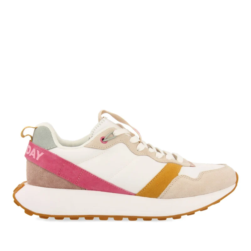 Chacao women's fuchsia retro-style sneakers with multicoloured details