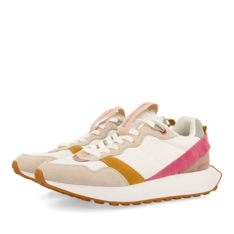 Chacao women's fuchsia retro-style sneakers with multicoloured details