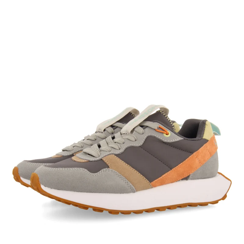 Treban women's grey retro-style sneakers with multicoloured details