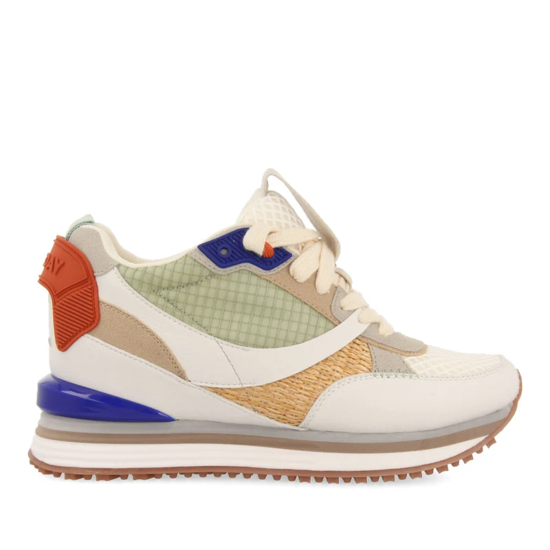 Tapirai women's white sneakers with inner wedges and neon details