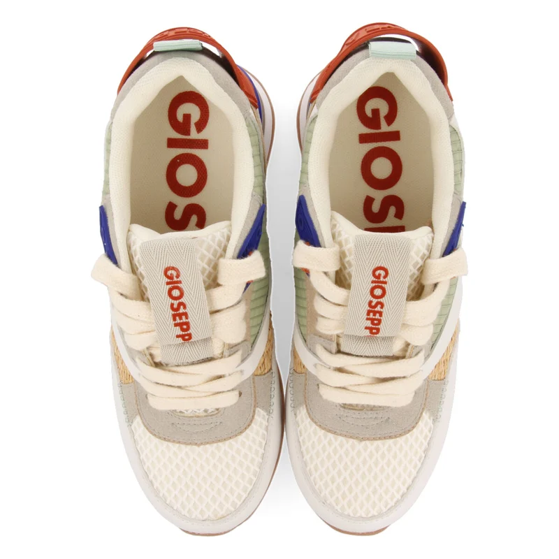 Tapirai women's white sneakers with inner wedges and neon details
