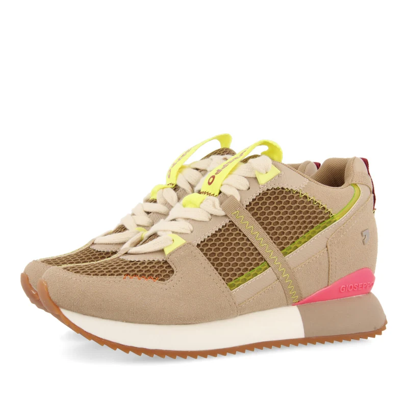 Sanssat women's beige textured sneakers with inner wedges