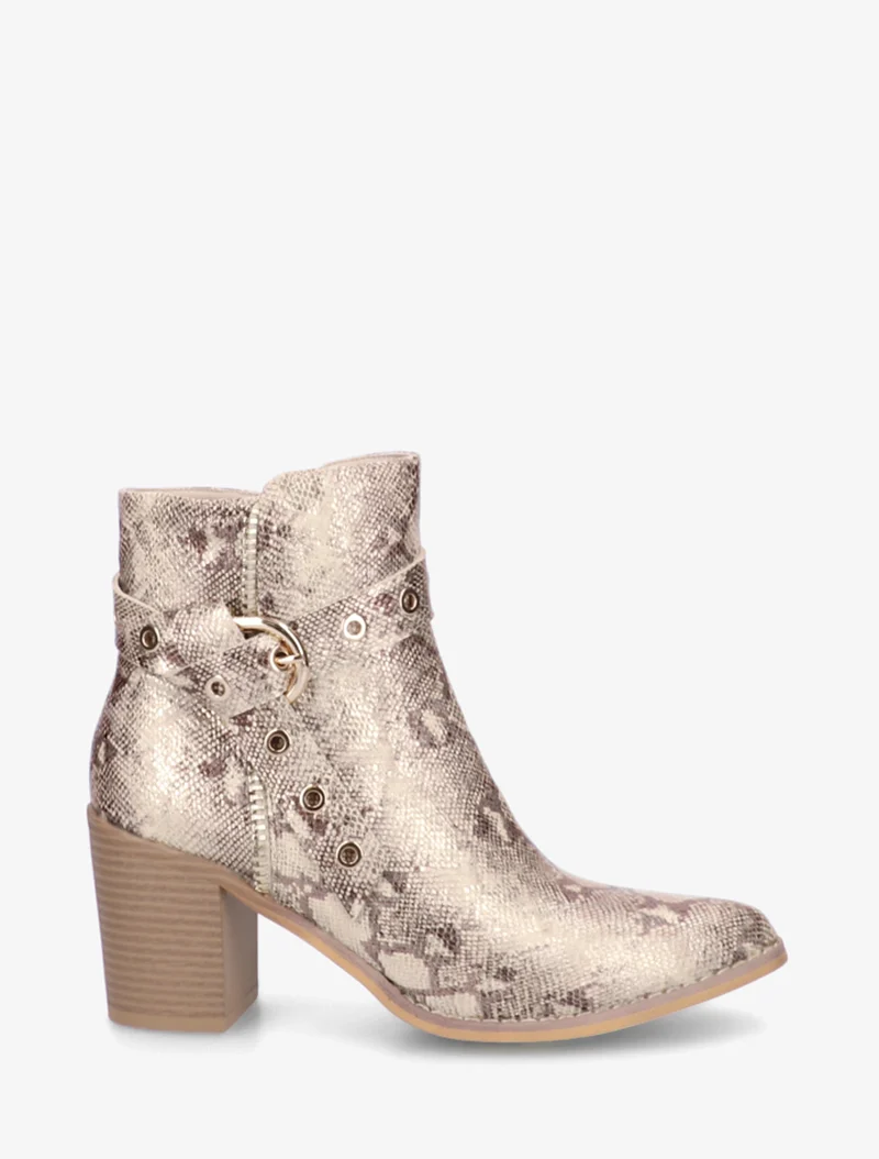 Bottines imprimé python à bouts pointus - Taupe