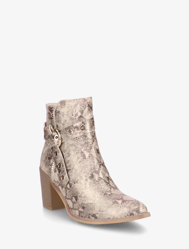 Bottines imprimé python à bouts pointus - Taupe