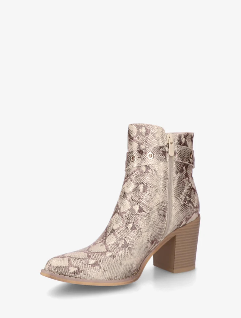 Bottines imprimé python à bouts pointus - Taupe