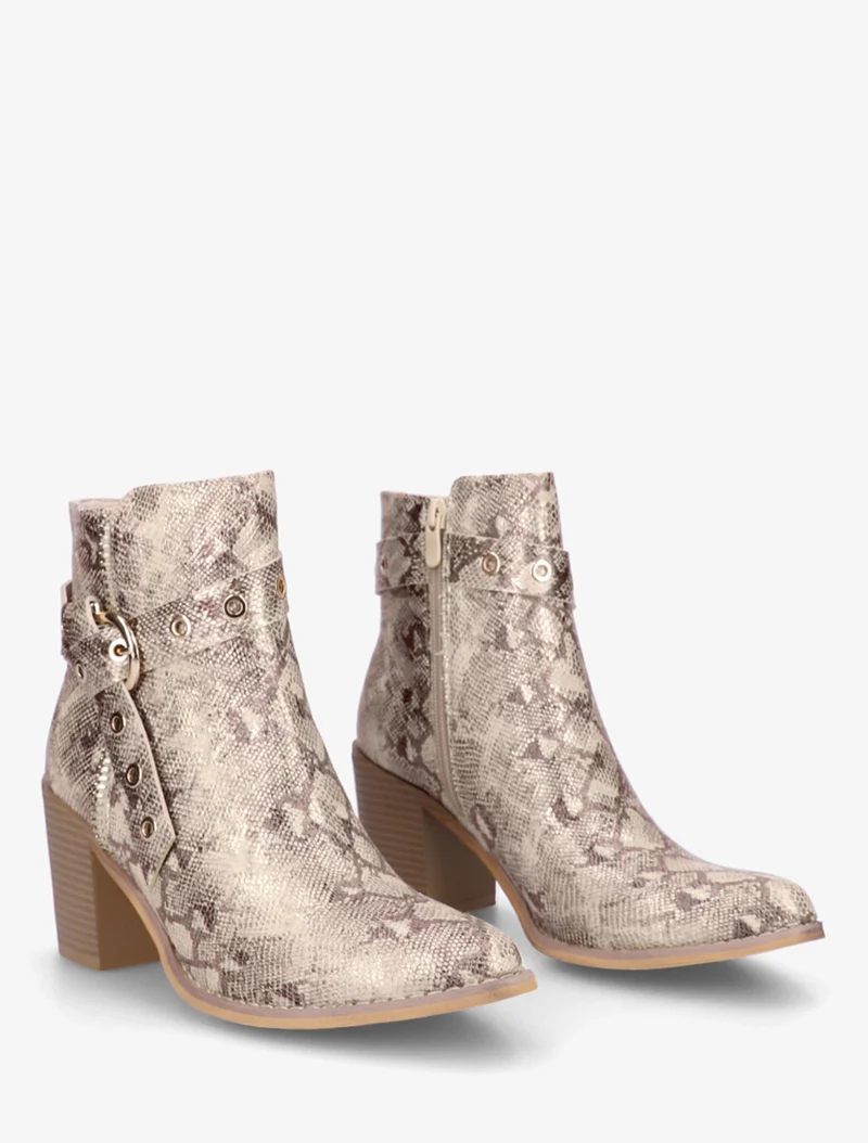 Bottines imprimé python à bouts pointus - Taupe