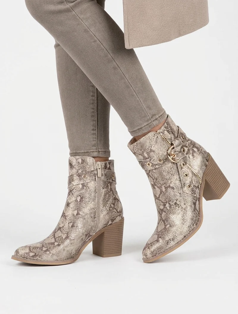 Bottines imprimé python à bouts pointus - Taupe
