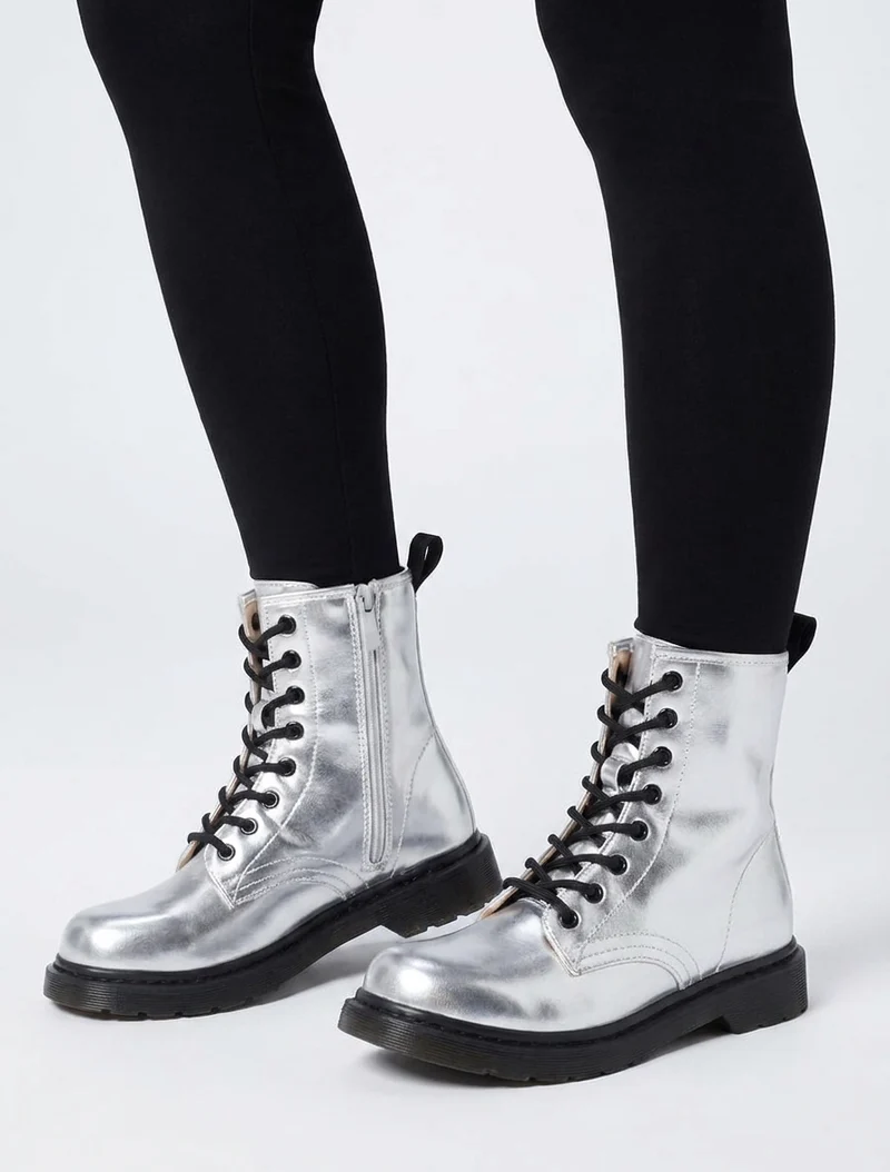 Bottines nacrées à lacets - Argent