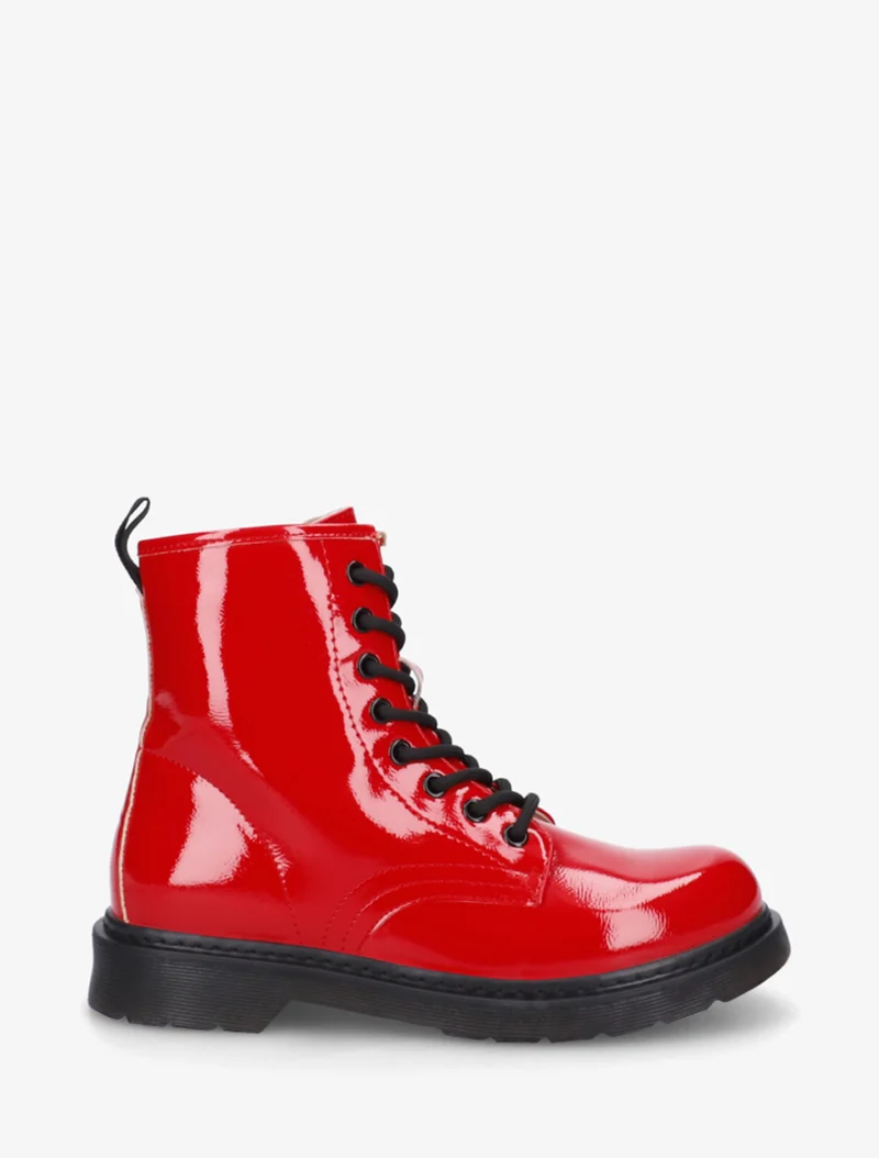 Bottines vernies à lacets - Rouge