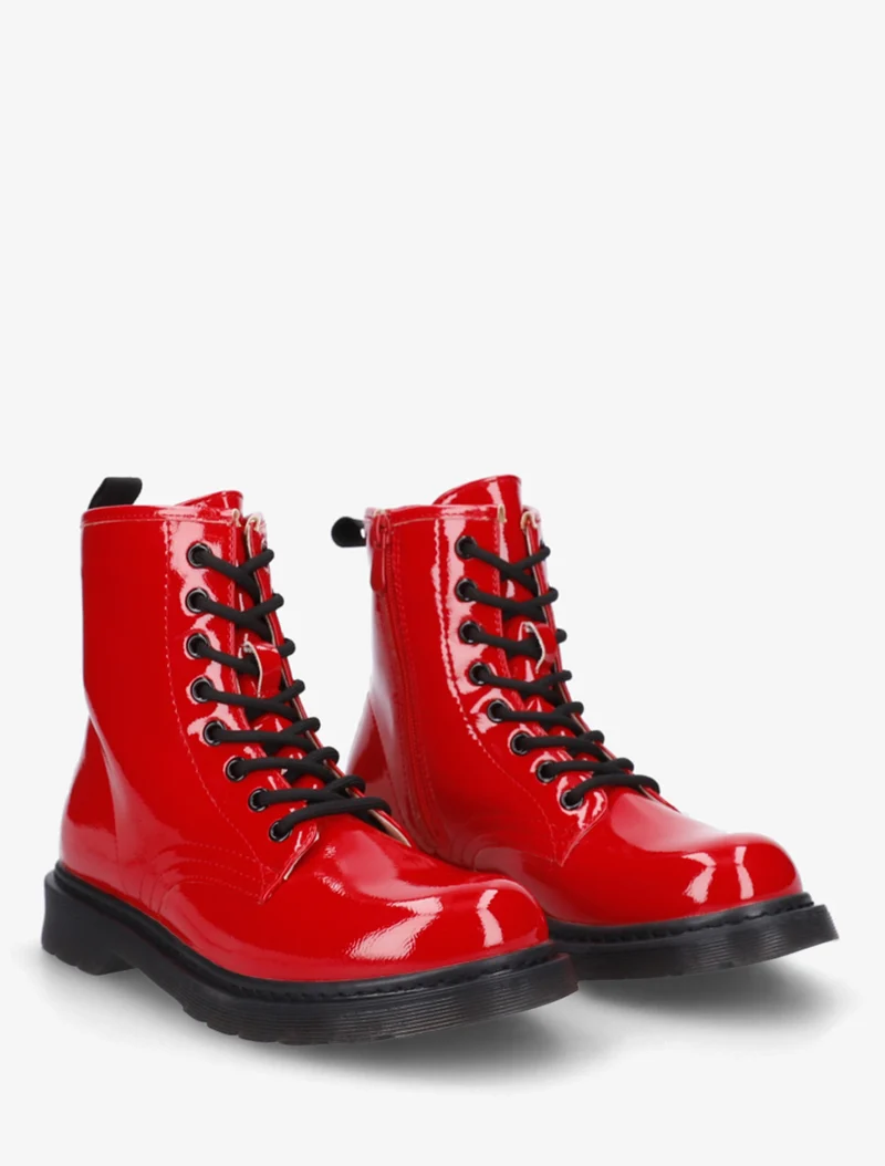 Bottines vernies à lacets - Rouge