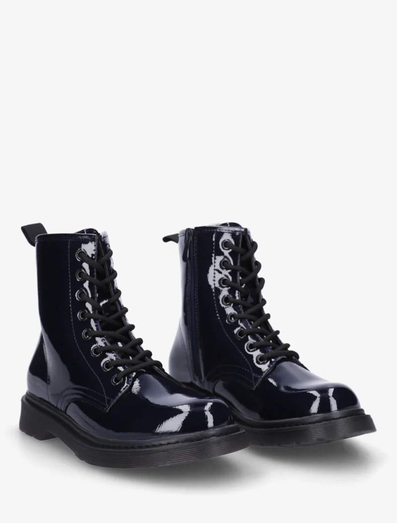 Bottines vernies à lacets - Bleu nuit