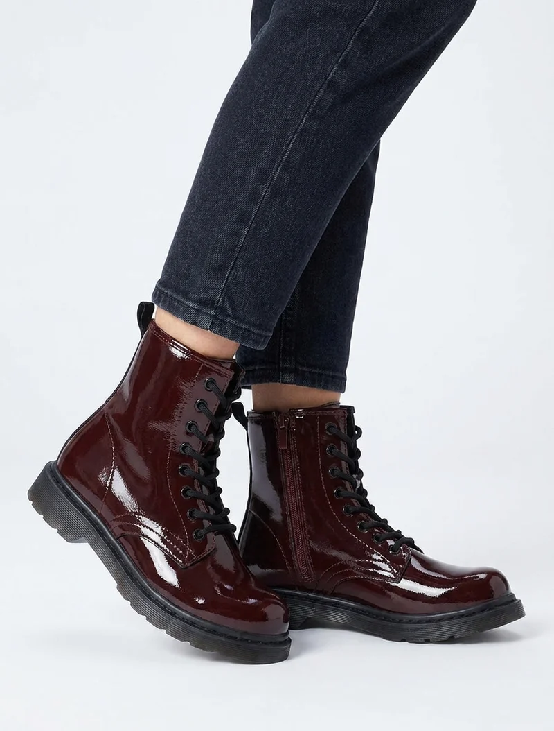 Bottines vernies à lacets - Bordeaux