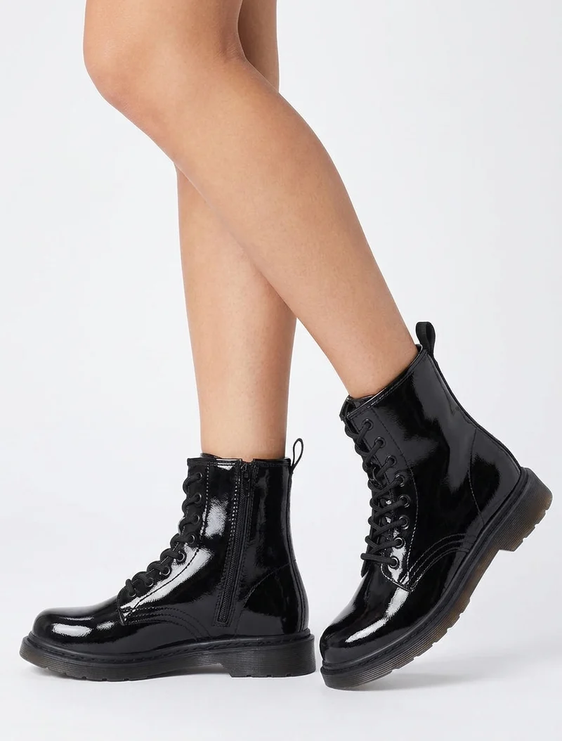 Bottines vernies à lacets - Noir