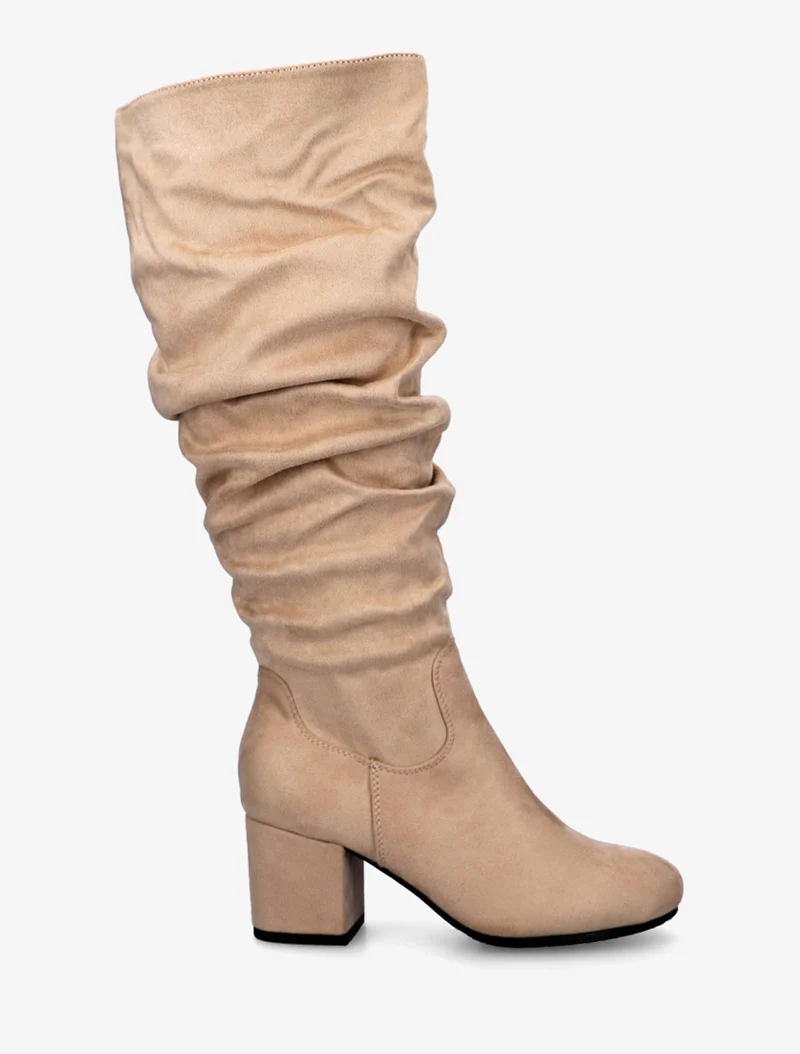 Bottes plissées en suédine - Taupe