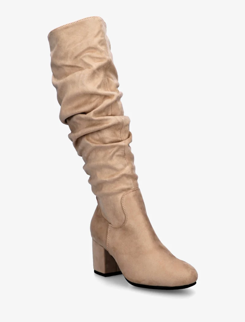 Bottes plissées en suédine - Taupe