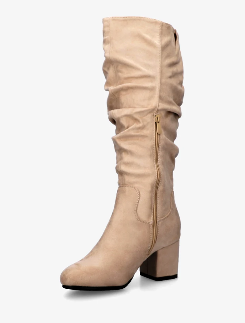Bottes plissées en suédine - Taupe