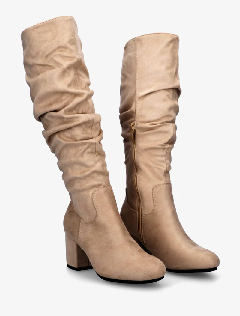 Bottes plissées en suédine - Taupe