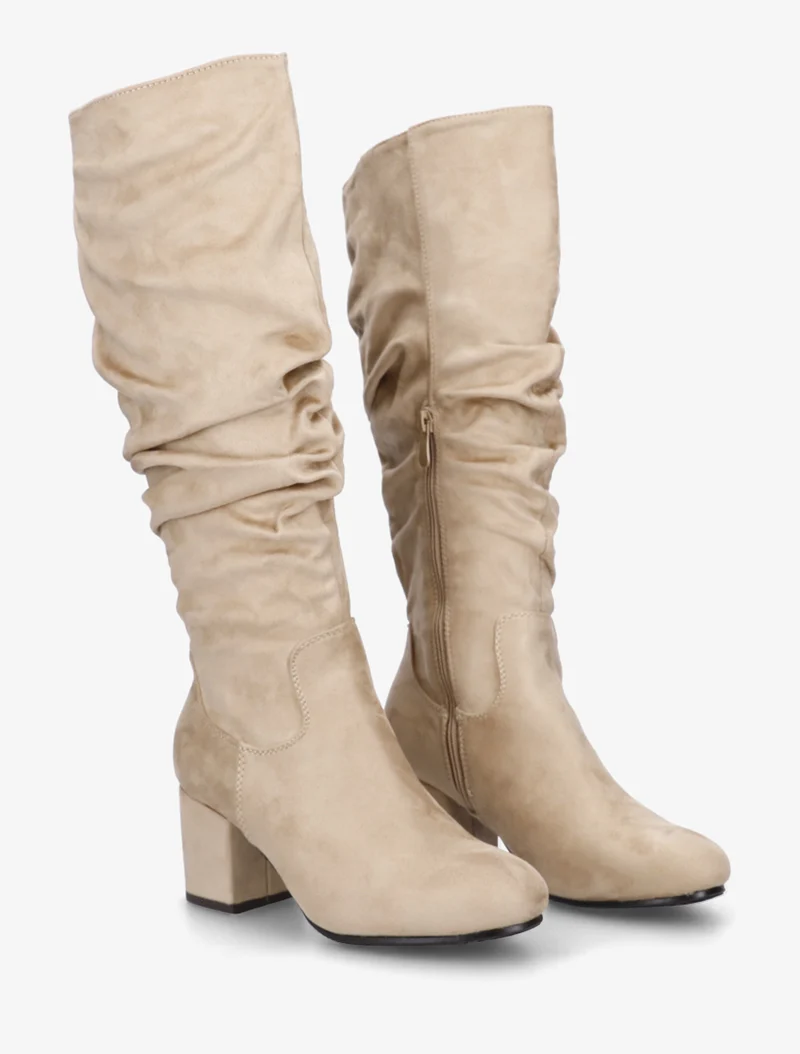 Bottes plissées en suédine - Beige