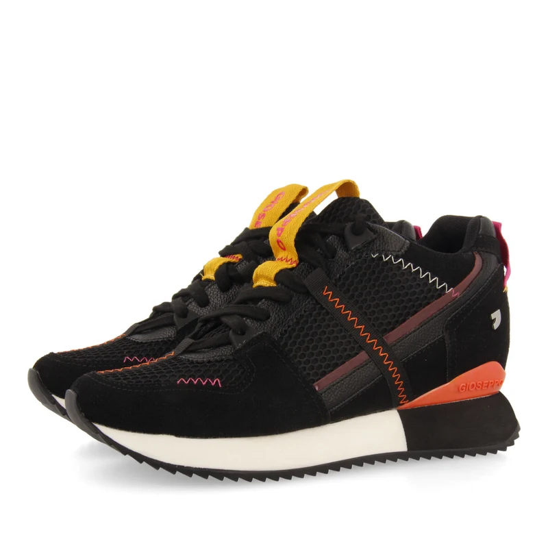 Sanssat women's black textured sneakers with inner wedges