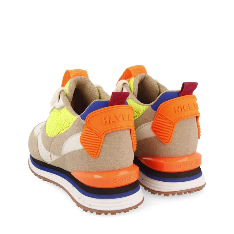 Ouanary women's beige sneakers with inner wedges and neon details