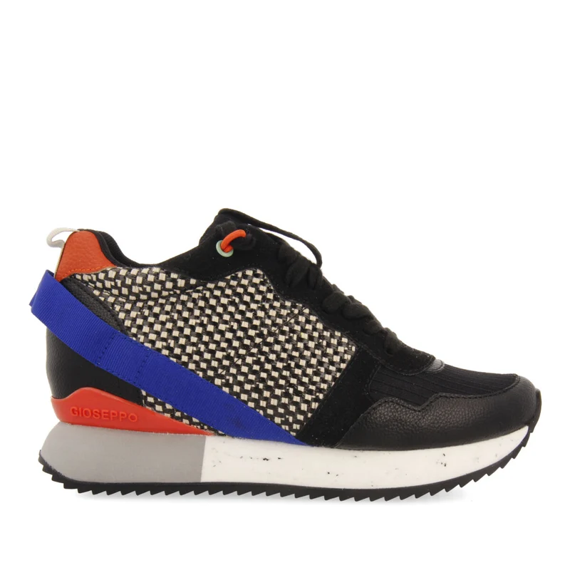Evosges women's textured black sneakers with details and inner wedges