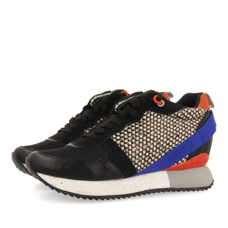 Evosges women's textured black sneakers with details and inner wedges