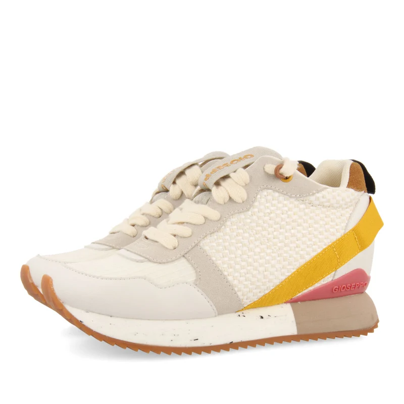Evosges women's textured white sneakers with details and inner wedges