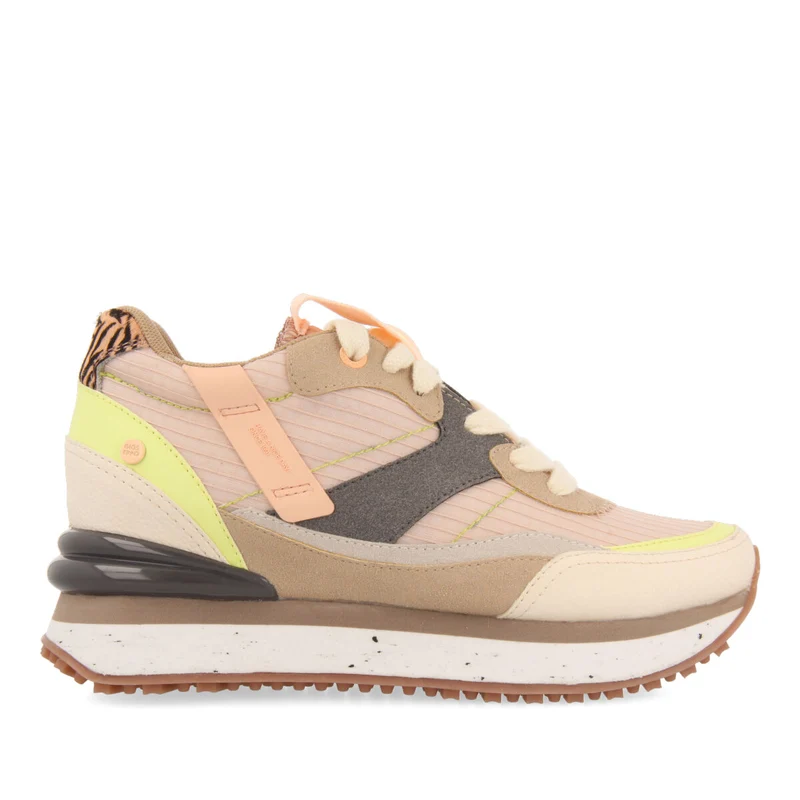 Suzano women's pink sneakers with inner wedges and a range of textures and prints