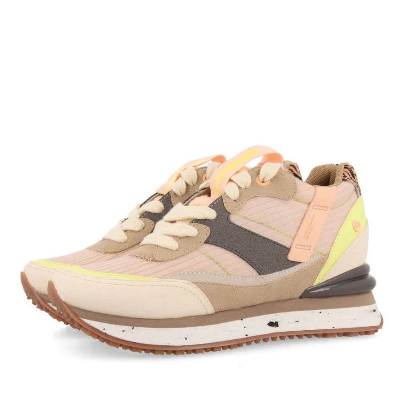 Suzano women's pink sneakers with inner wedges and a range of textures and prints