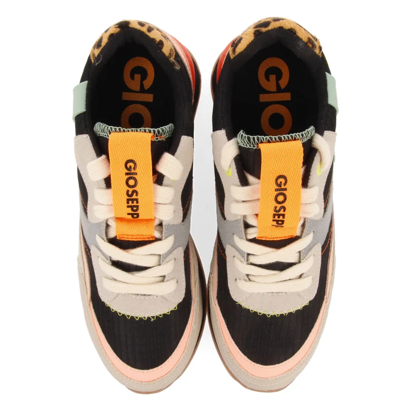 Breny women's black sneakers with inner wedges and a range of textures and prints