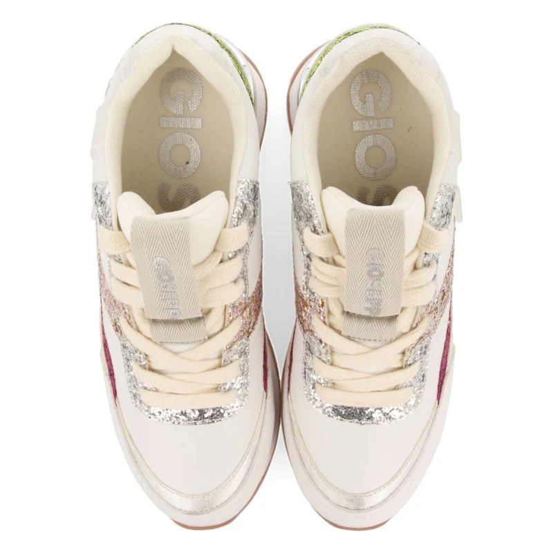 Bassou women's white sneakers with inner wedges and glittery details