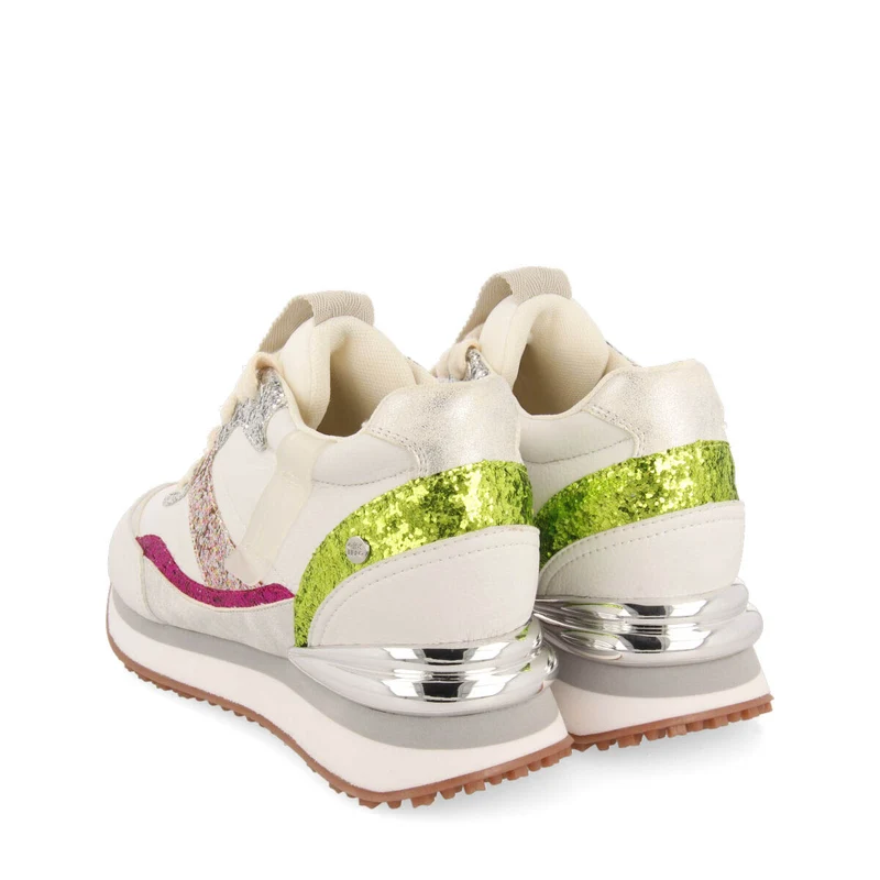 Bassou women's white sneakers with inner wedges and glittery details