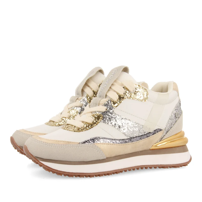 Archon women's white sneakers with inner wedges and glittery details