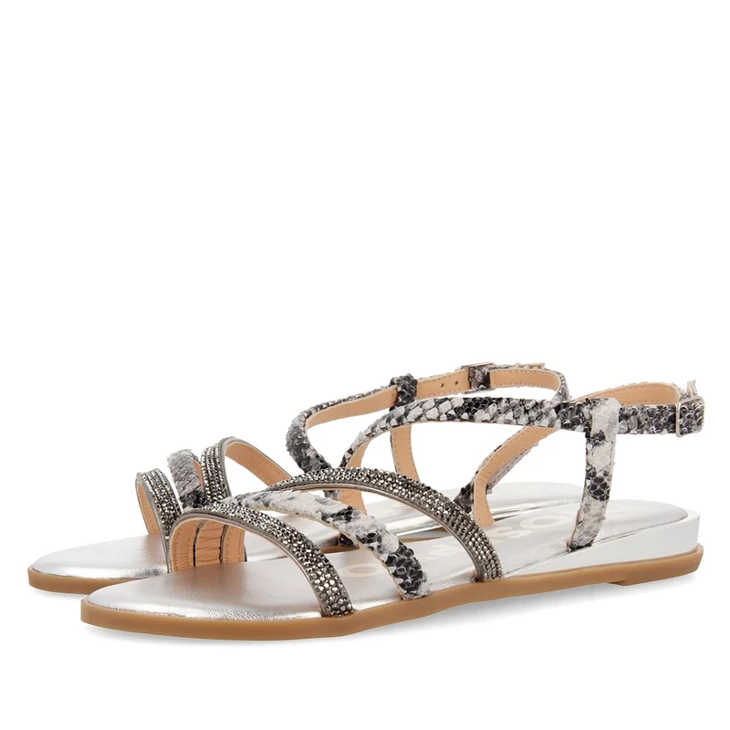 Sandalias de tiras finas en plateado y print de serpiente para mujer FRISCO